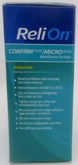 SmartRICH ReliOn Confirm Plus test strip sample collection demonstrates small blood draw capability.