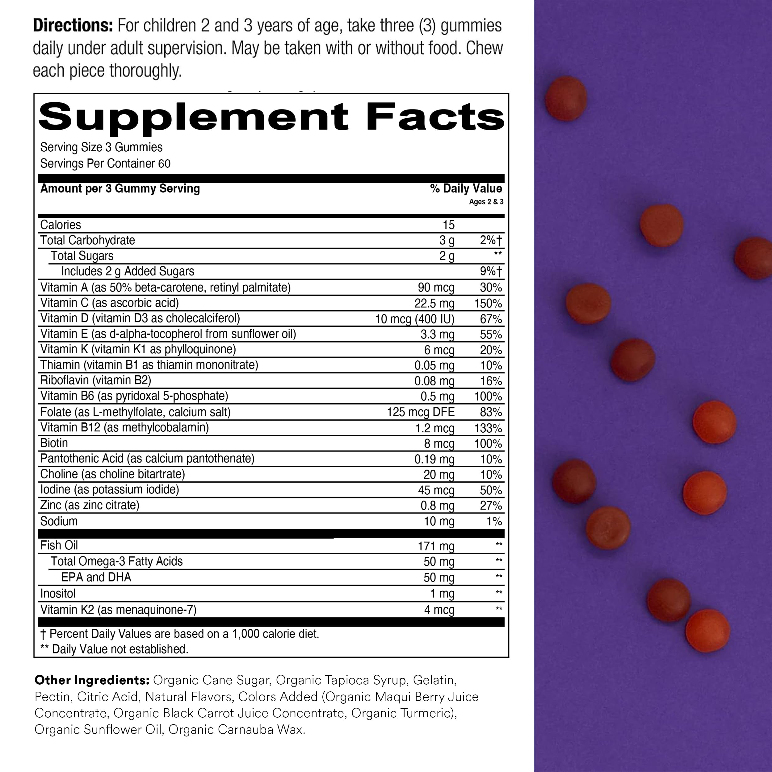 SmartyPants Toddler Multivitamin Gummies colorful gummies close-up appealing to kids.