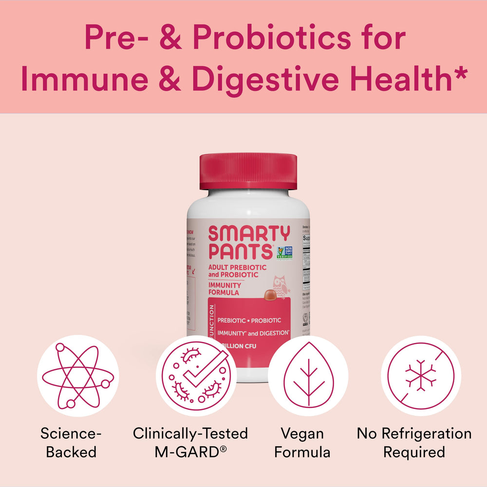 SmartyPants bottle and glass of water illustrate easy, on-the-go daily wellness.