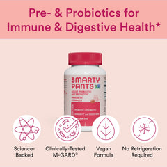 SmartyPants bottle and glass of water illustrate easy, on-the-go daily wellness.