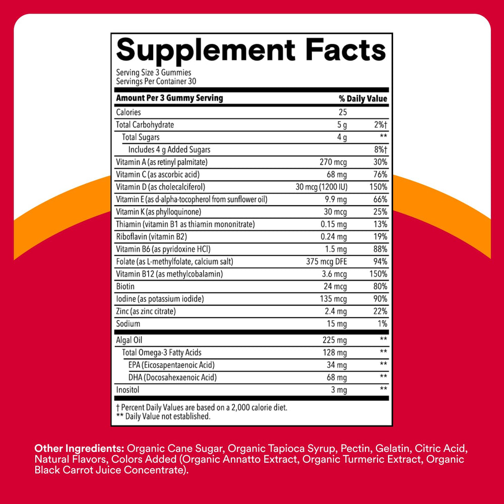 SmartyPants bottle label close-up highlights 16 nutrients and purity.
