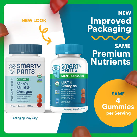 SmartyPants Mens Organic Multivitamin Gummies orange flavor promoting routine nutrition.