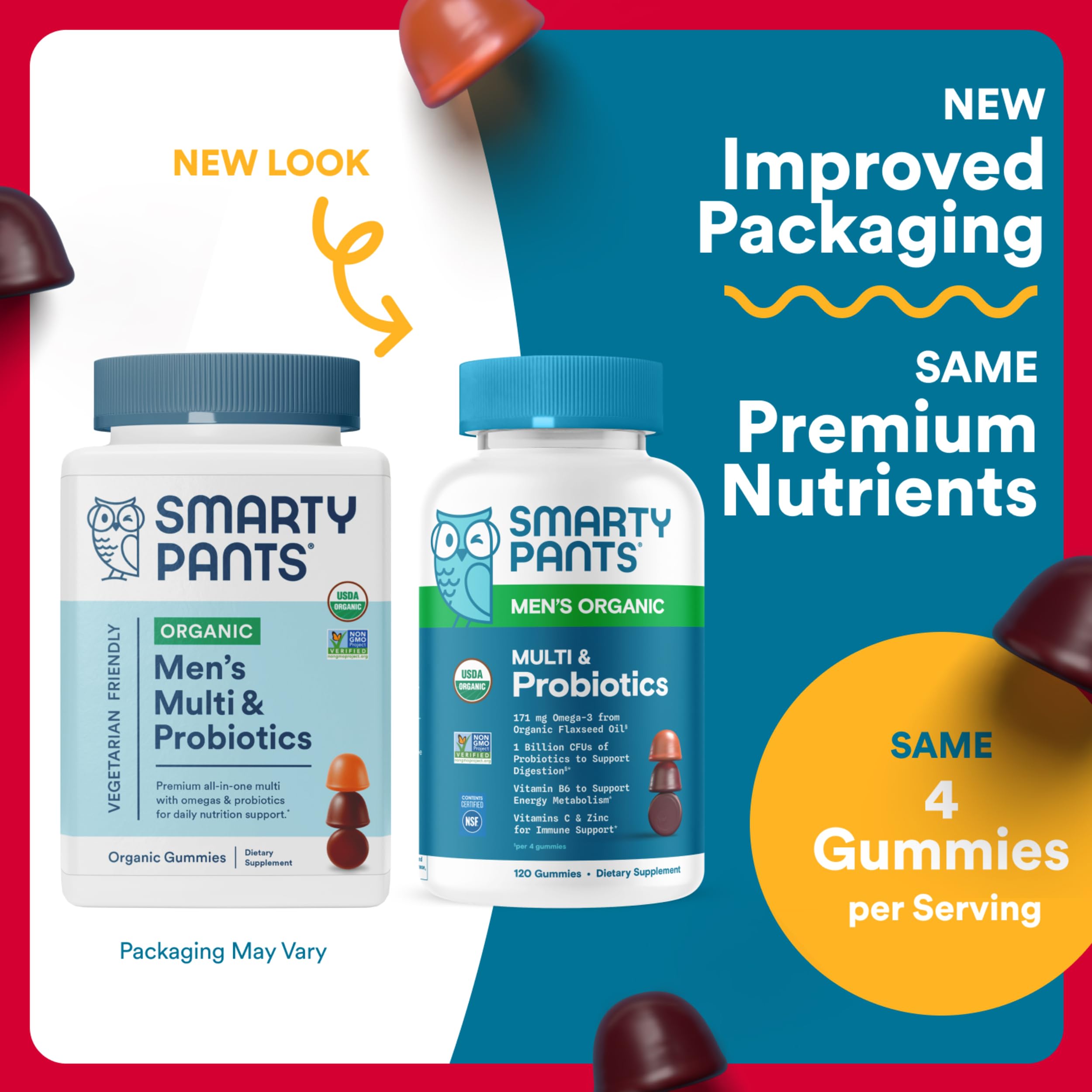 Gummies being poured from the bottle illustrate easy daily intake and tasty nutrition.