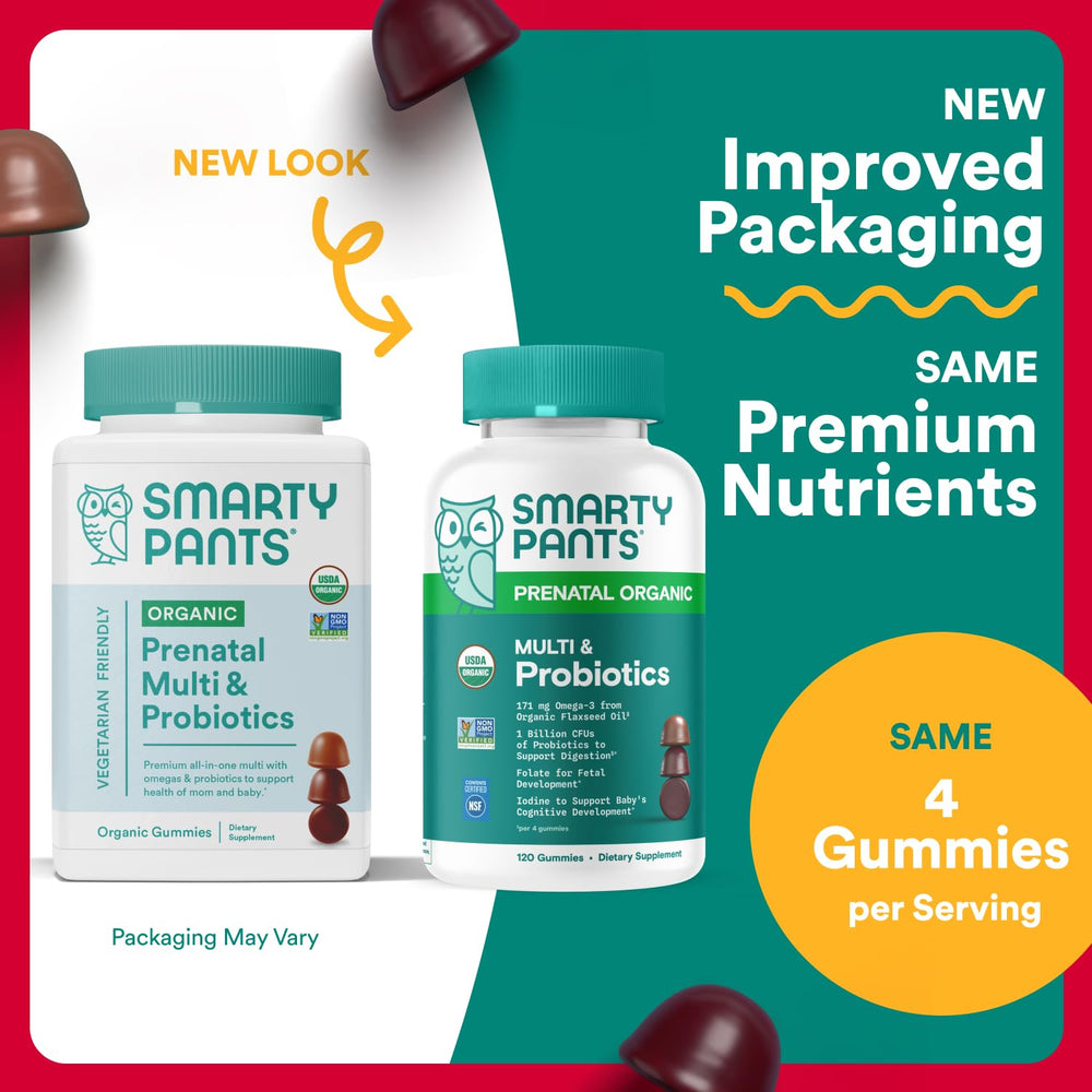 SmartyPants prenatal gummies closeup shows chewy texture and berry flavors.