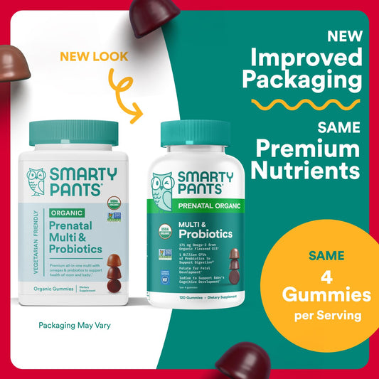 SmartyPants prenatal gummies closeup shows chewy texture and berry flavors.