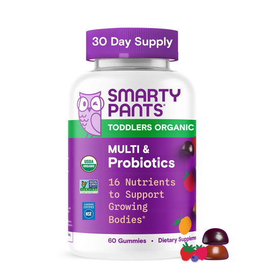 SmartyPants organic toddler multivitamin gummies bottle for daily nutrition