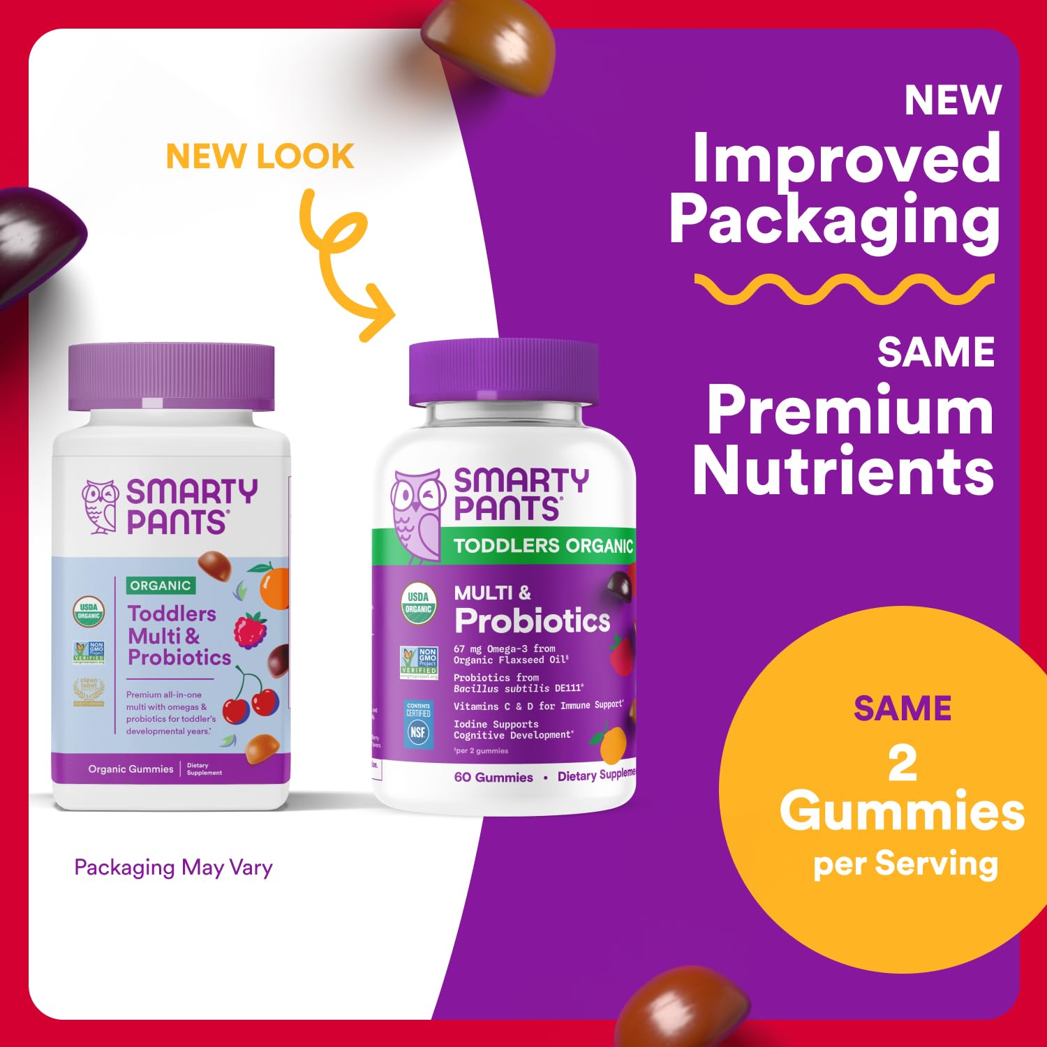 SmartyPants cherry-flavor gummies closeup appealing to toddlers