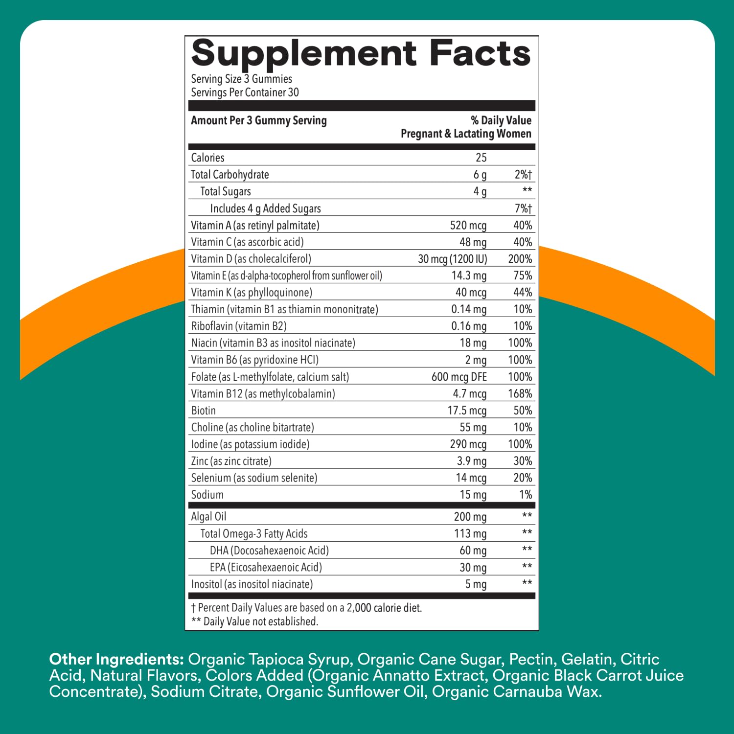 SmartyPants Prenatal Plus algal oil DHA/EPA visual emphasizing omega-3 support