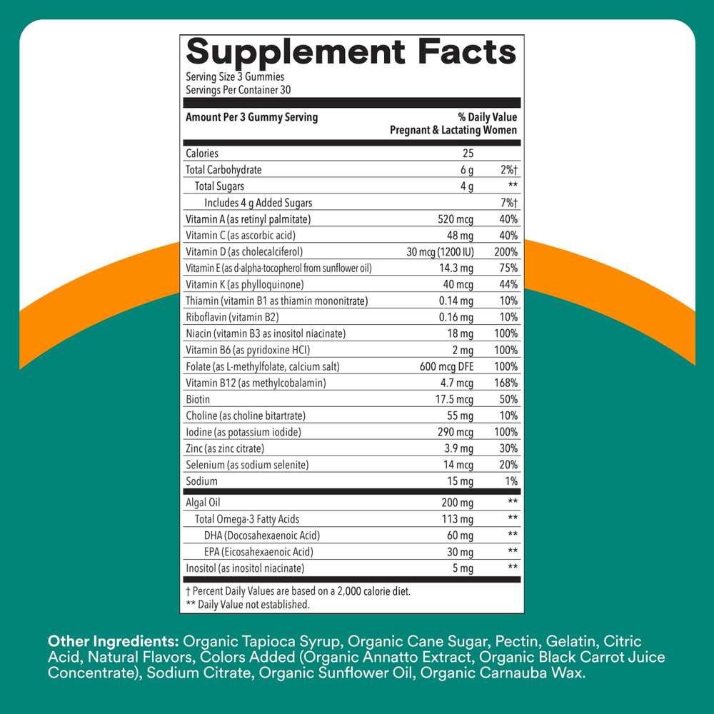 SmartyPants Prenatal Plus algal oil DHA/EPA visual emphasizing omega-3 support