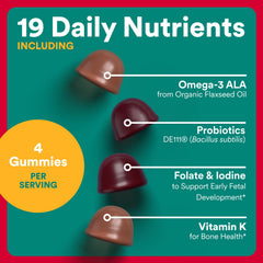 SmartyPants prenatal probiotics gummies emphasize gut-friendly support.