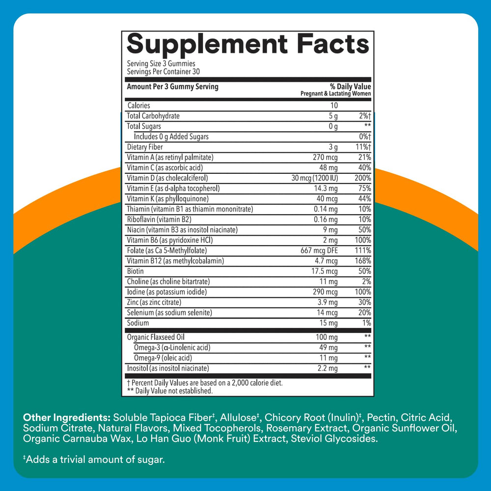 Methylfolate and B12 support absorption in SmartyPants Prenatal Zero Sugar.