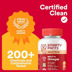 SmartyPants tamper-evident seal on bottle conveys safety.