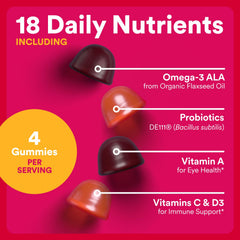 Gummies beside a spoon showing easy daily dosage for busy mornings.