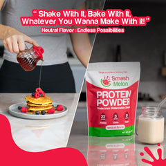 Smash Melon shake glass captures convenient, neutral protein for post-workout use.