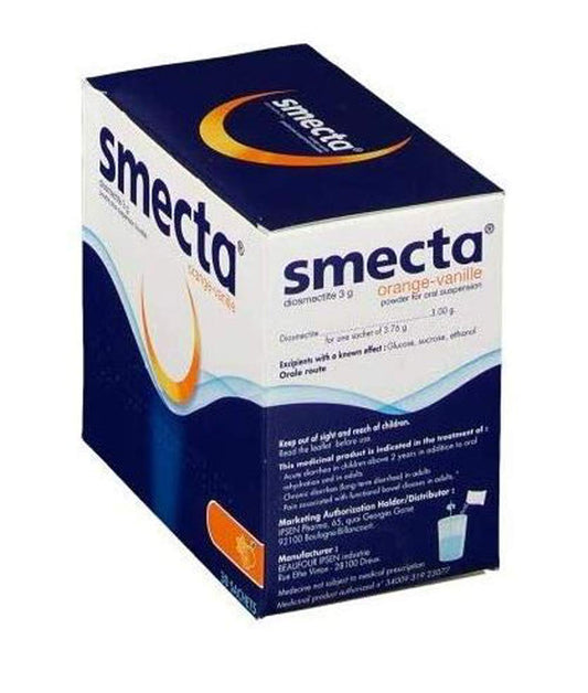 Smecta Original 3g sachet dissolving in water to prepare a ready-to-drink suspension