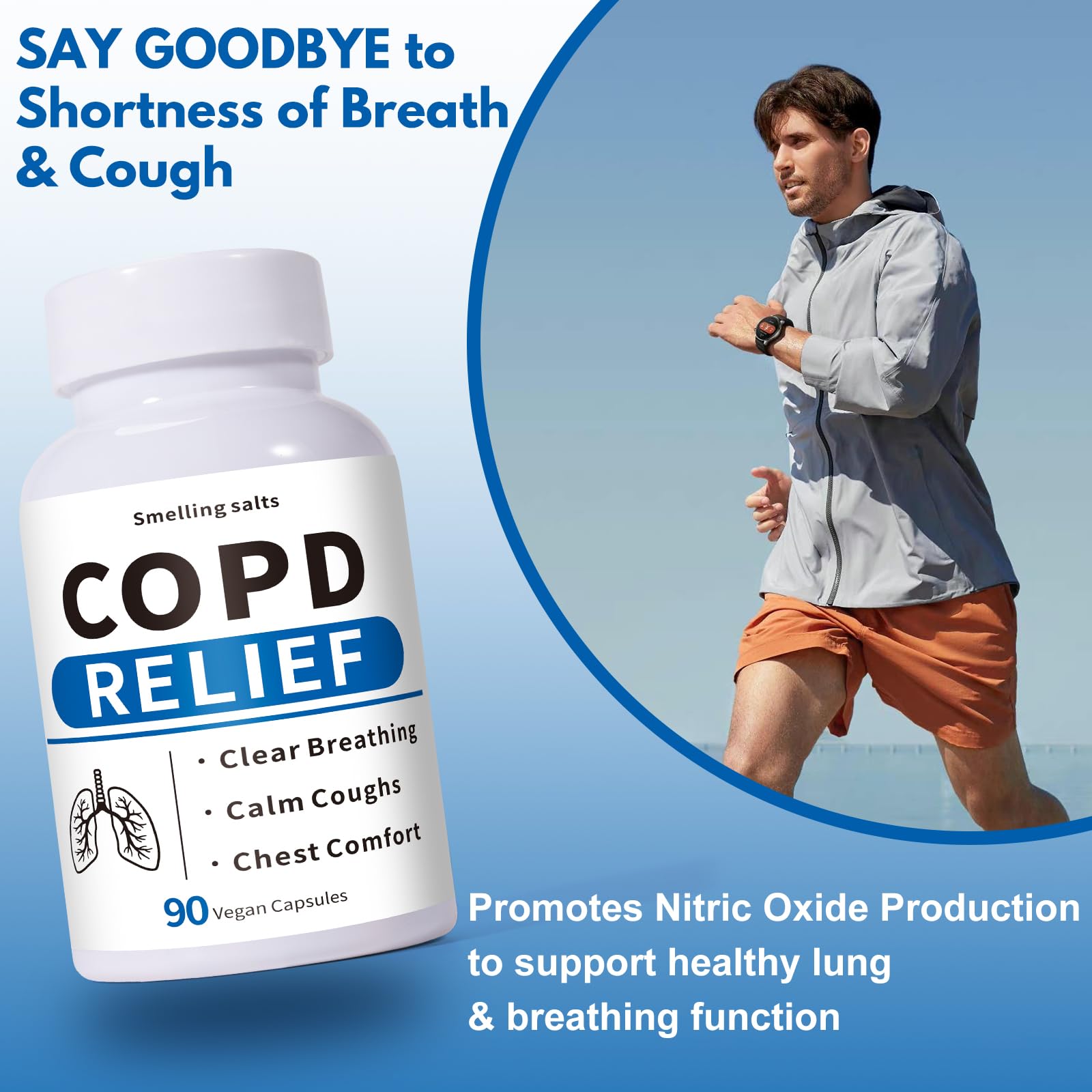 Smelling salts COPD supplement capsules closeup reveal pills rich in vitamins and NAC