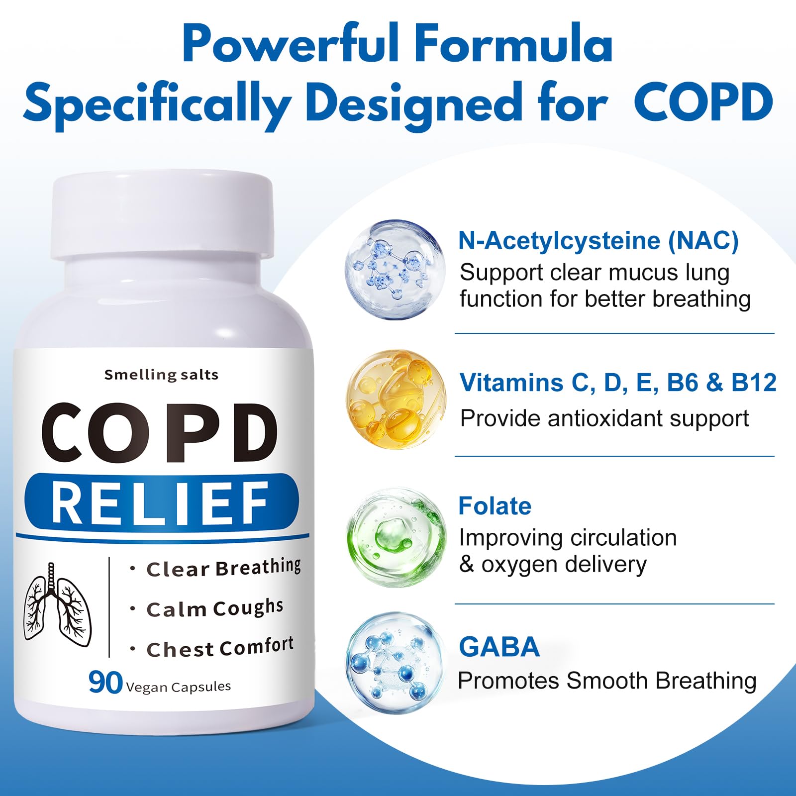 Smelling salts COPD supplement dispensed capsules for easy daily dosing