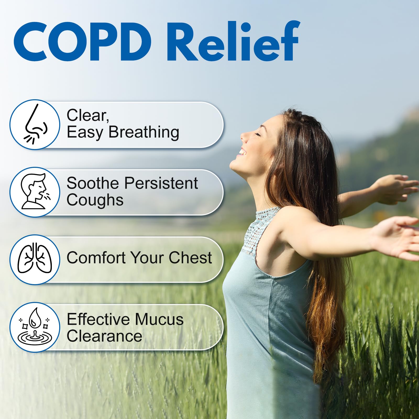 Smelling salts COPD supplement packaging highlights vegan, USA-made quality