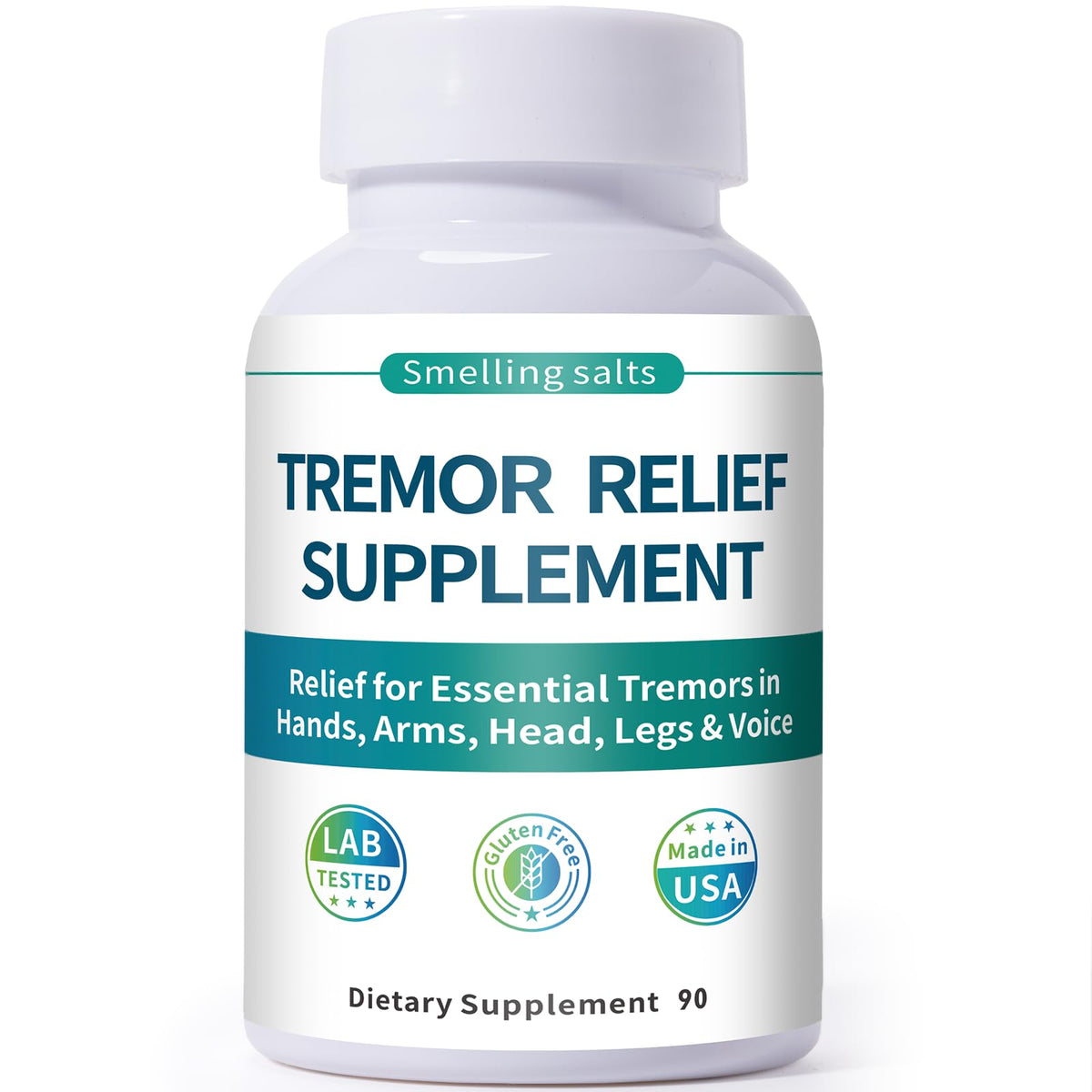 Smelling salts essential tremor relief bottle aids steadier daily movements.