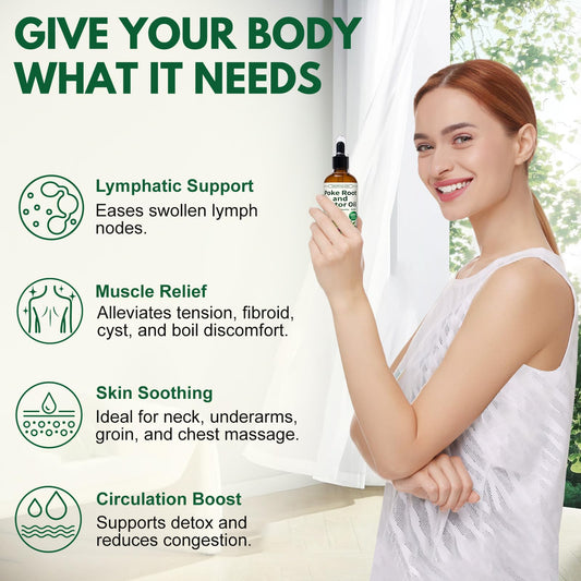 Smelling salts organic poke root oil label emphasizes vitamin E benefits.