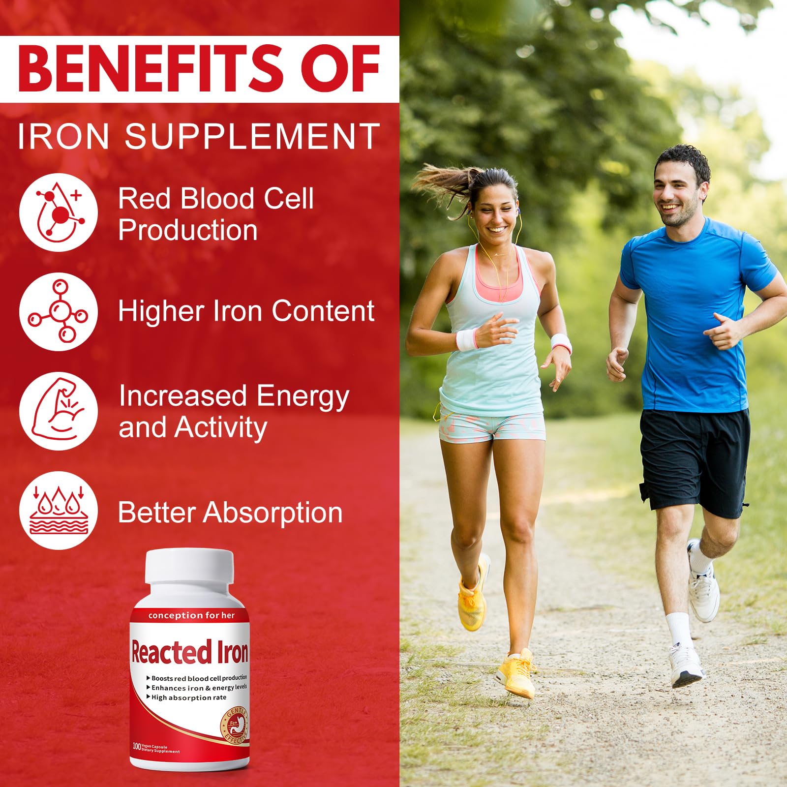 Smelling salts Reacted Iron tablet closeup highlights chelated iron for gentle digestion.