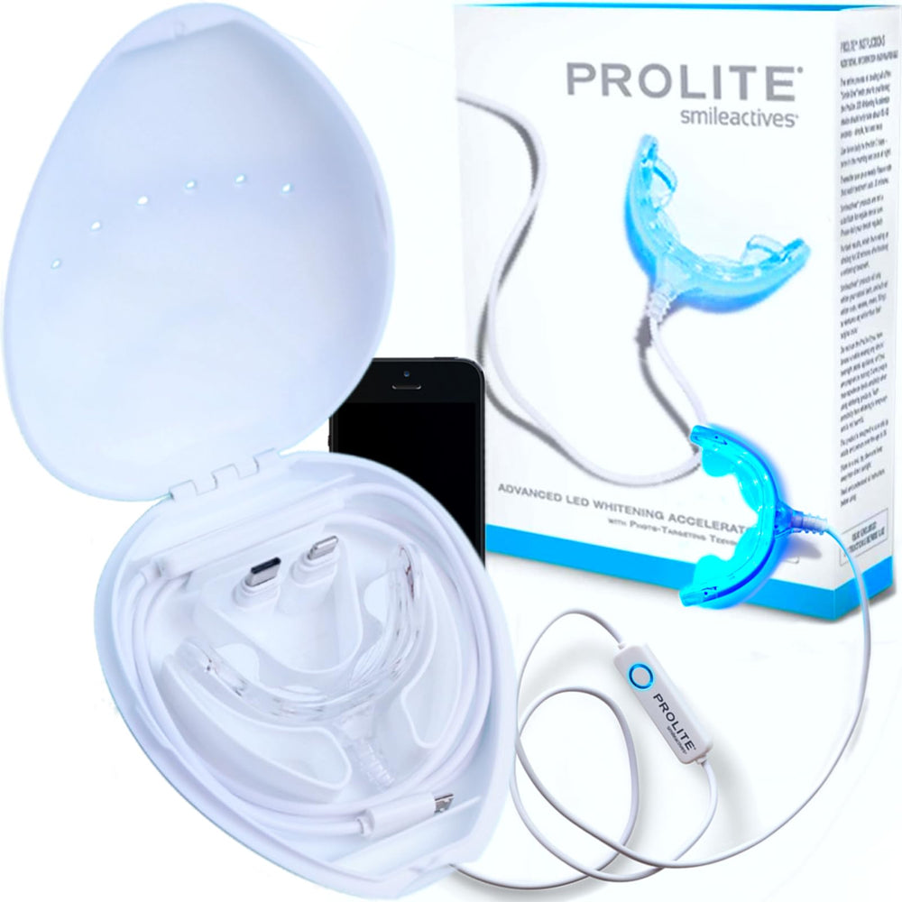 Smileactives Prolite LED teeth whitening kit, professional-grade light for at-home whitening.