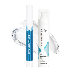 Smileactives whitening gel foam demonstrates 360° stain coverage for a cleaner smile