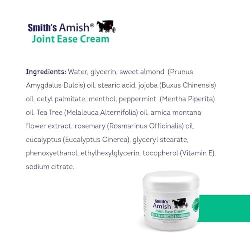 Smith Amish JointEase cream being applied to knees and back for targeted soothing use.