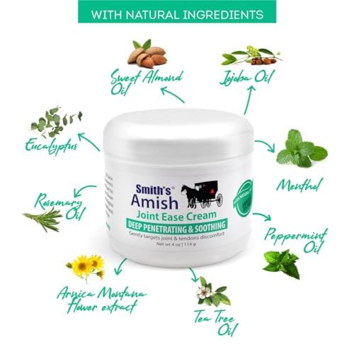 Smith Amish JointEase cream with eucalyptus-rosemary infusion for a refreshing aroma.