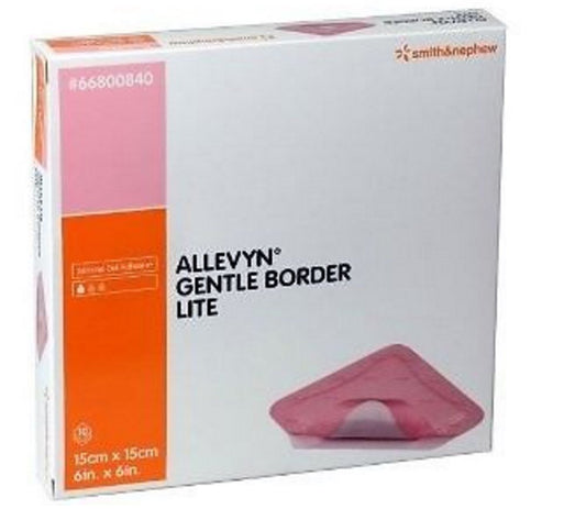 Allevyn Gentle Border Lite foam dressing 6x6 square with gentle border for skin-friendly adhesion