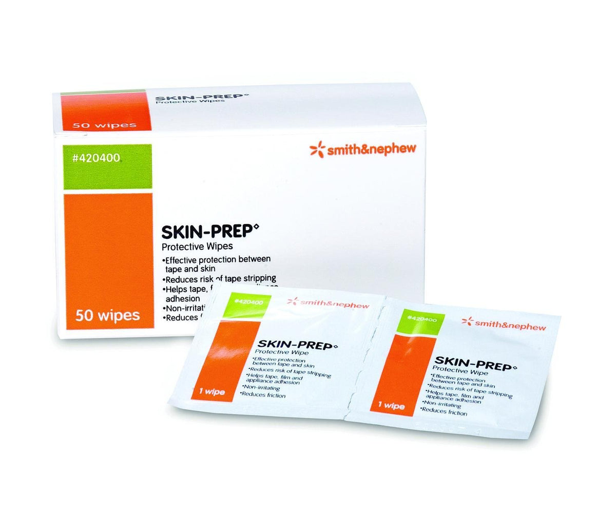 Smith & Nephew skin-prep protective dressing case image shows organized pack for adhesion-ready tapes and wafers