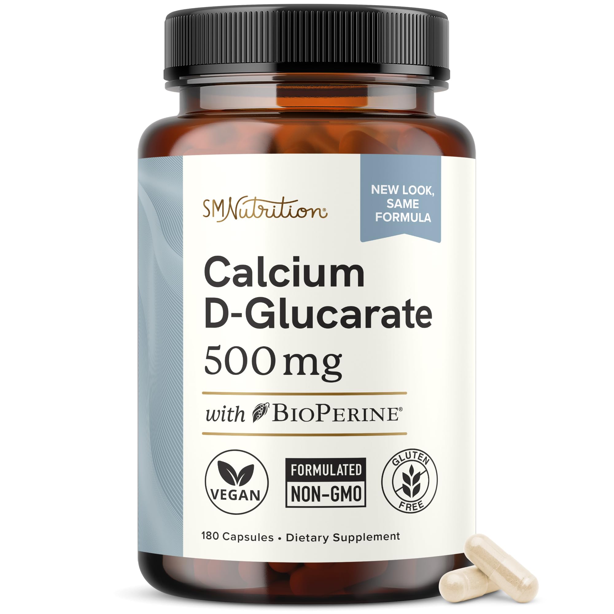 SMNutrition Calcium D-Glucarate 500mg bottle and capsules for daily liver support
