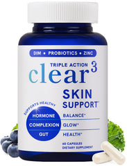 SMNutrition Clear Skin bottle with capsules supporting balanced skin.