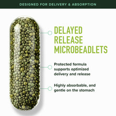 SMNutrition delayed-release microbeadlets inside a capsule showing protection and delivery.