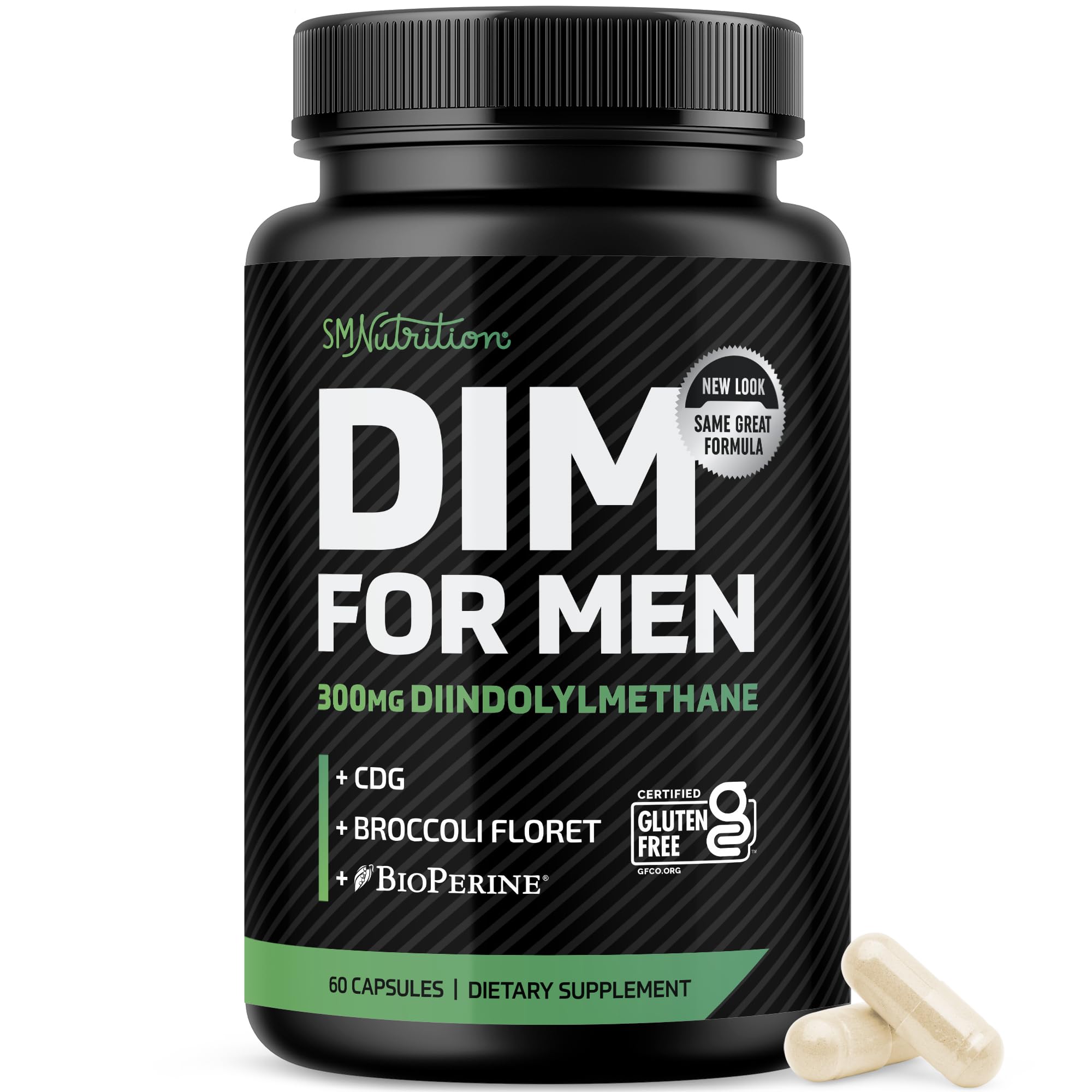 SMNutrition DIM for Men bottle with 300 mg formula supporting daily hormone balance