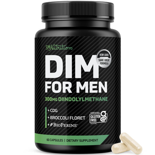 SMNutrition DIM for Men bottle with 300 mg formula supporting daily hormone balance