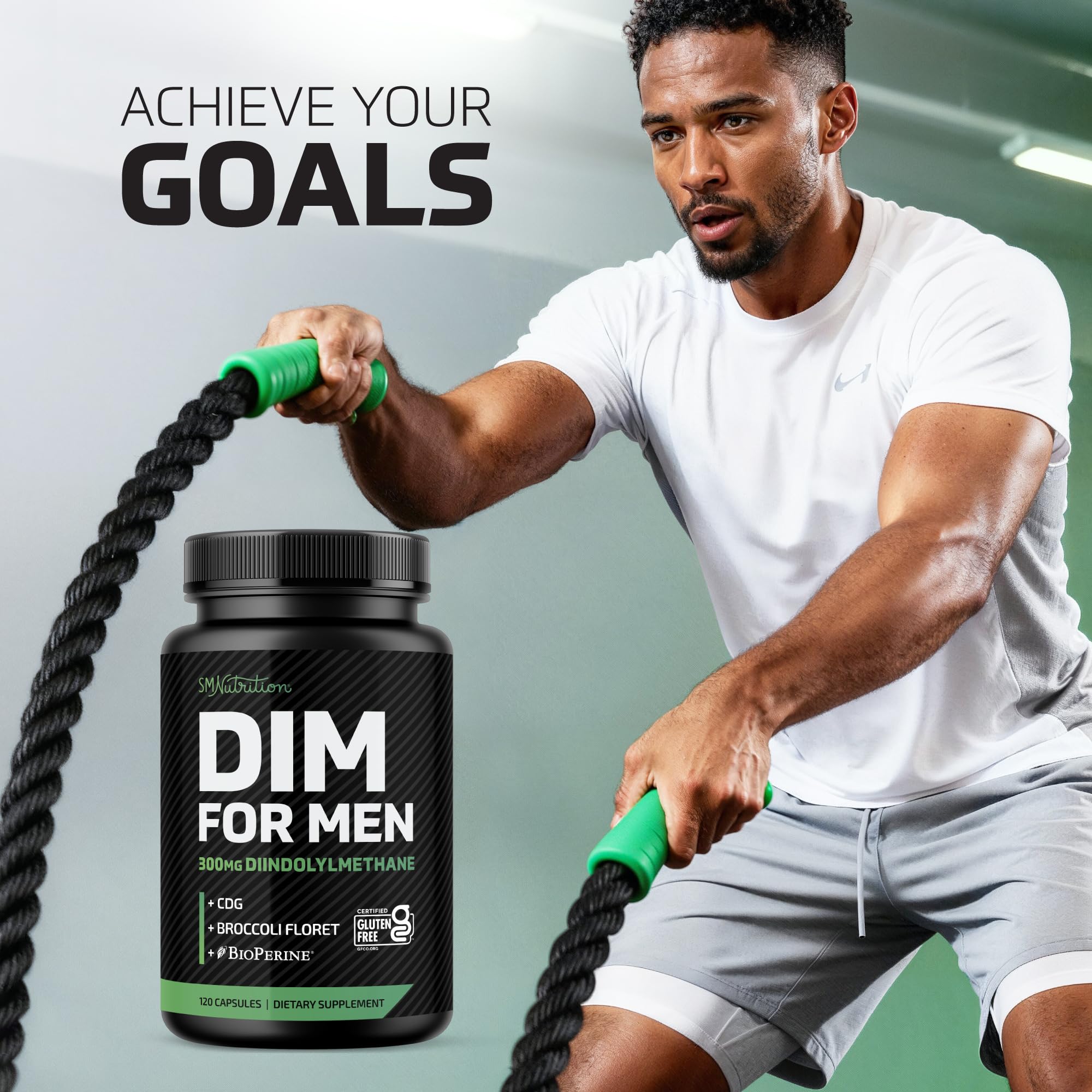 SMNutrition DIM gluten-free seal indicating allergen-friendly supplement
