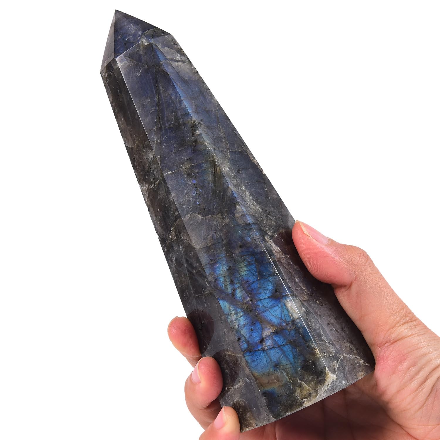 SMOHEAL Labradorite large crystal tower enhances meditation focus and energy.