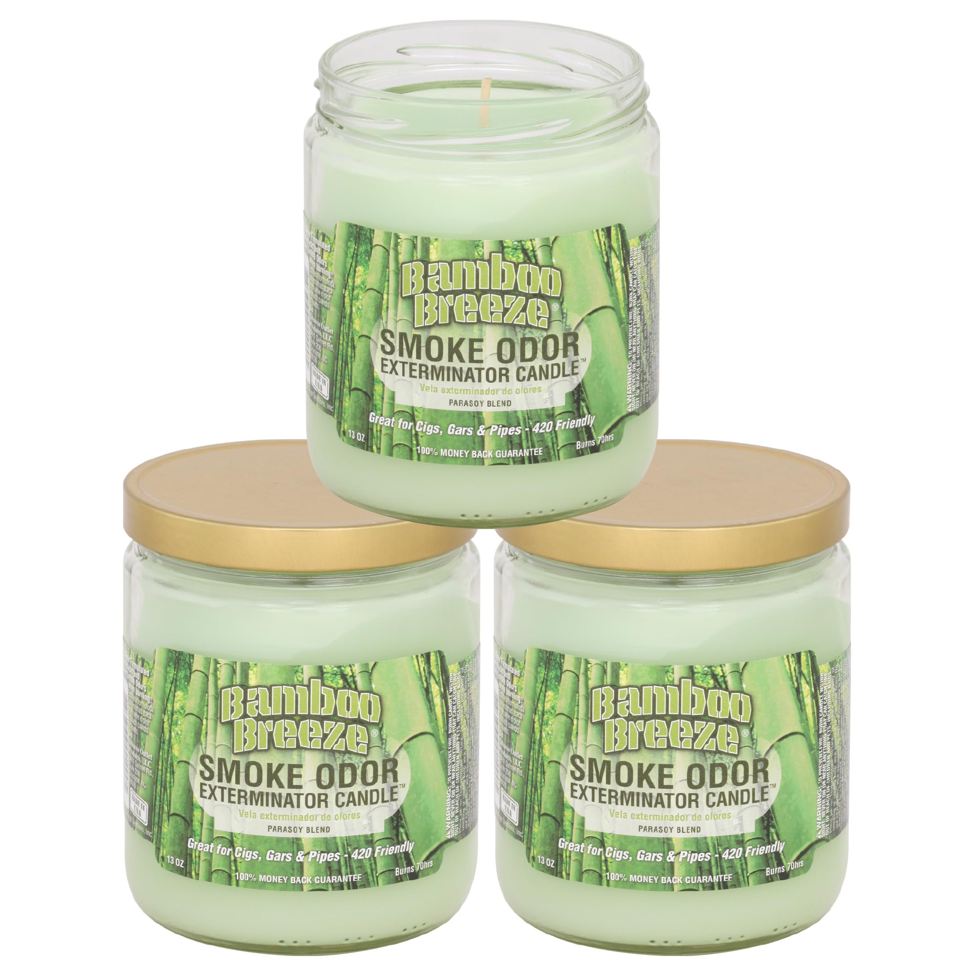 Smoke Odor Exterminator Bamboo Breeze jar candle that freshens spaces and masks odors.