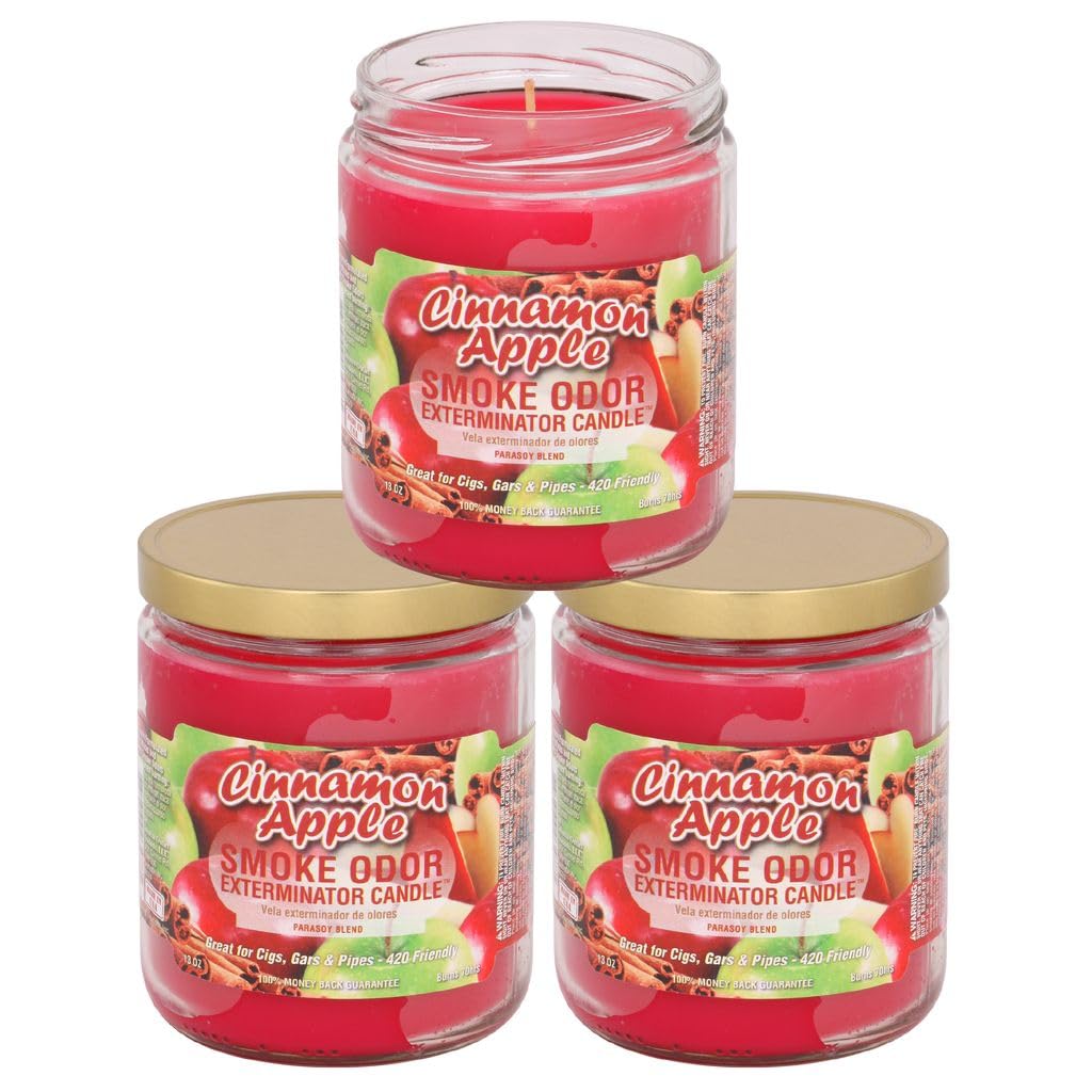 Smoke Odor Exterminator Cinnamon Apple jar candle for warm ambiance and odor control.