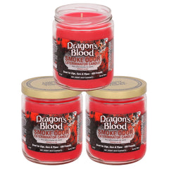 Smoke Odor Exterminator Dragon's Blood 13 oz jar candle for smoke and pet odor control.
