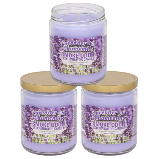 Smoke Odor Exterminator Lavender Chamomile jar candle for long-lasting scent and odor control