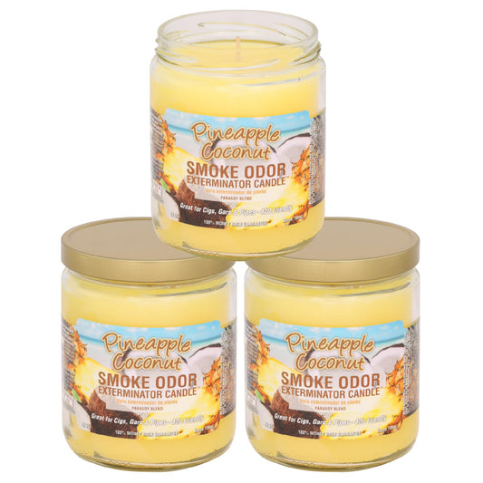 Smoke Odor Exterminator Pineapple Coconut jar candle boosts room freshness and odor control