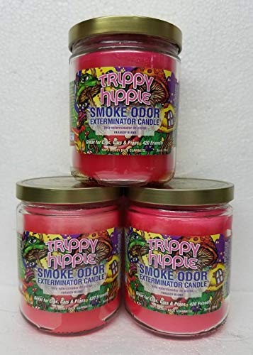 Smoke Odor Exterminator Trippy Hippie three-candle set for multi-room odor coverage.