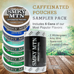 Smokey Mountain sampler pack caffeinated pouches showcase all flavors for comparison.