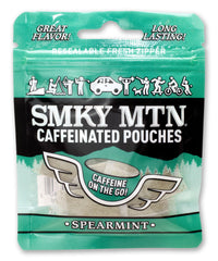 Smokey Mountain Spearmint caffeinated pouches front packaging for on-the-go energy