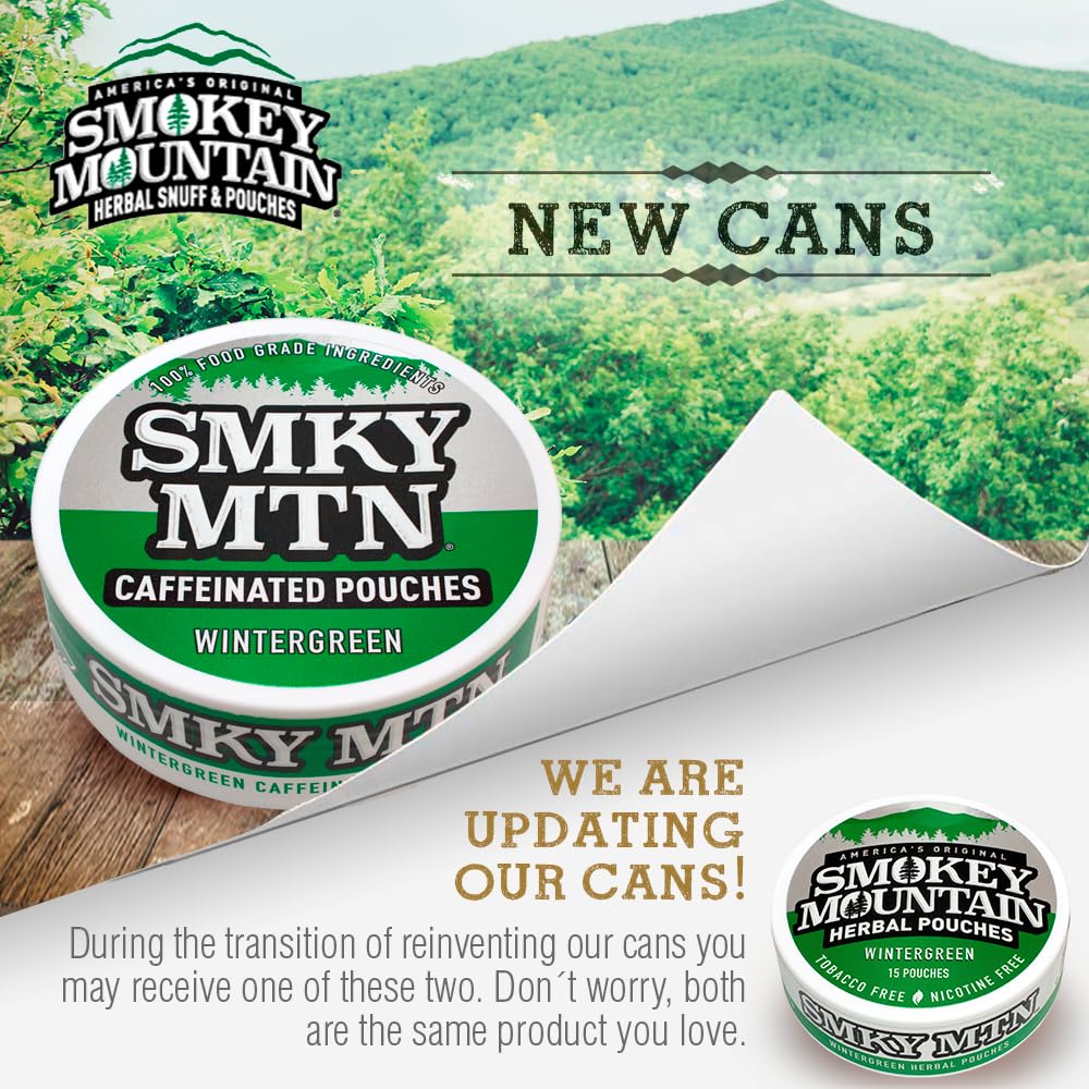 Smokey Mountain wintergreen caffeinated pouches provide clean, smooth satisfaction.