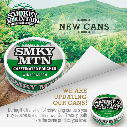 Smokey Mountain wintergreen caffeinated pouches provide clean, smooth satisfaction.