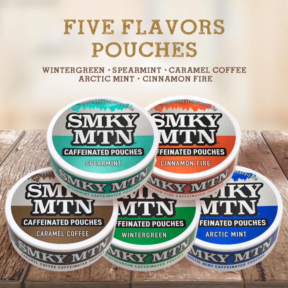 Smokey Mountain Peach caffeinated pouch with fruity aroma for smooth use.