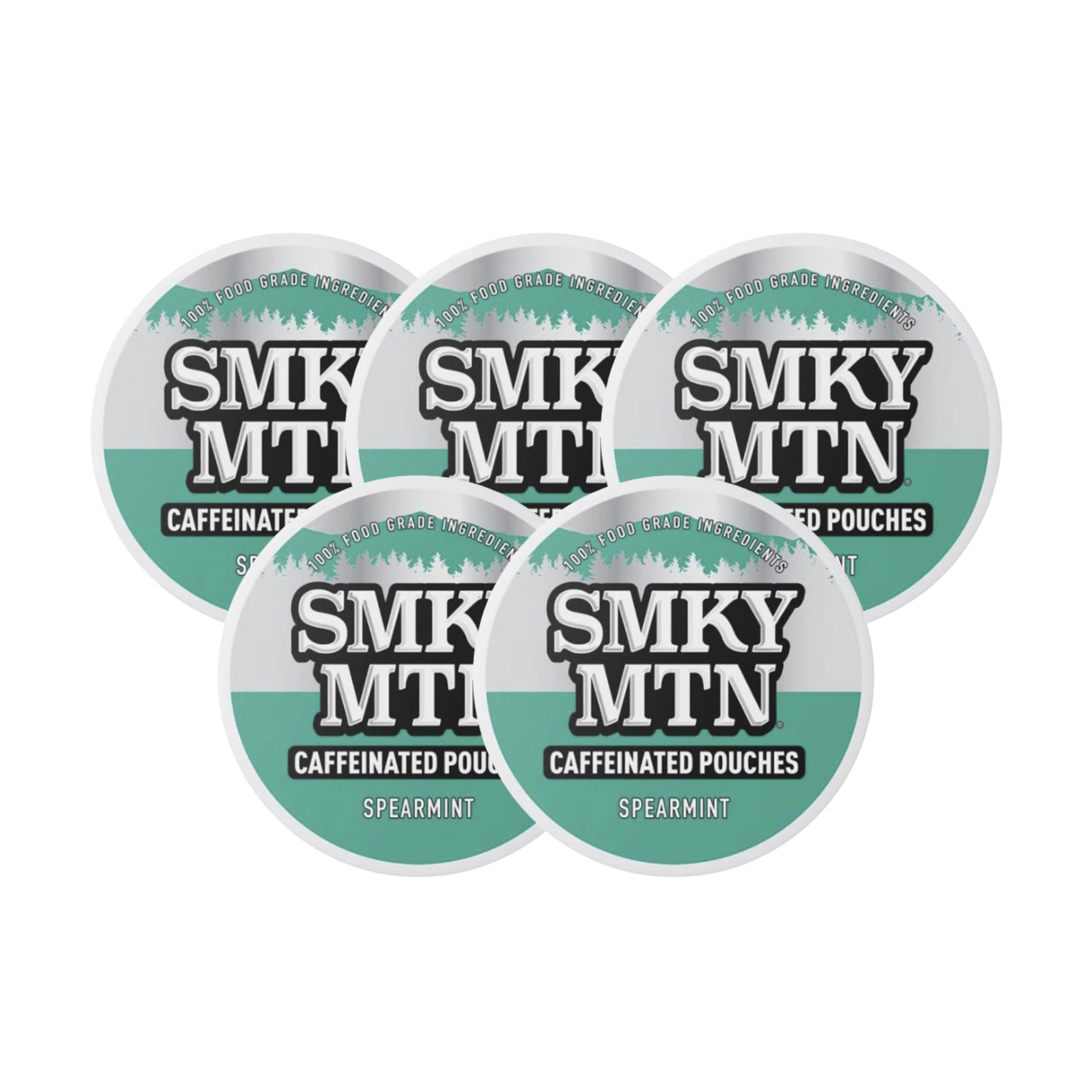 Smokey Mountain Spearmint caffeinated pouch close-up for a refreshing, tobacco-free experience